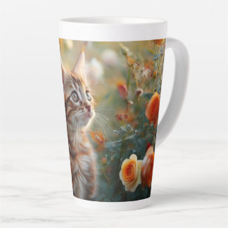 Beautiful Flower And Kitten Latte Mug