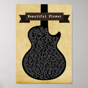 Beautiful Flower Black Guitar Song Lyric Print