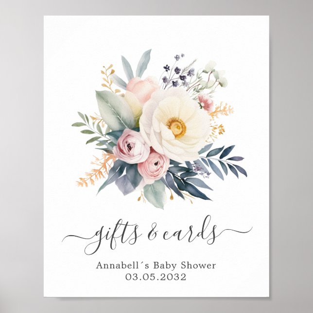 Beautiful flower bouquet, baby shower poster (Front)