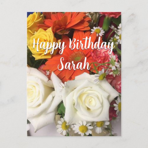 Beautiful Flower Bouquet Custom Happy Birthday Postcard