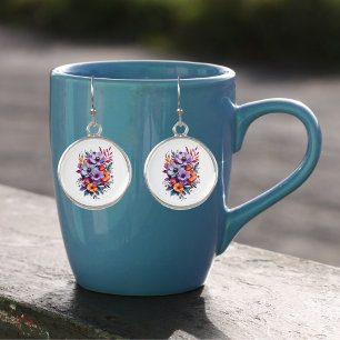 Beautiful Flower Bouquet Orange Pink Blue Purple Earrings