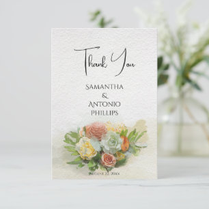 Beautiful Flower Bouquet Watercolor Art Thank You Card