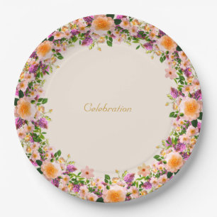 Beautiful flower crown  wreath on sand beige paper plates