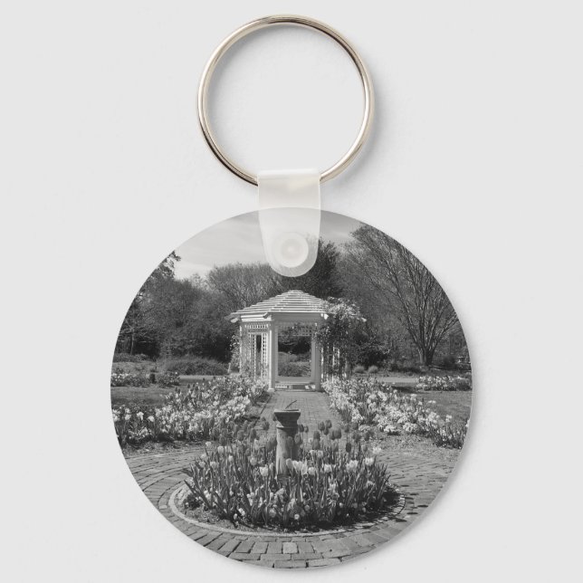 Beautiful Flower Garden in Black and White Keychain (Front)