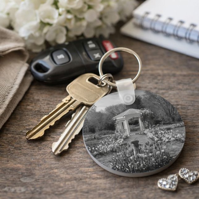 Beautiful Flower Garden in Black and White Keychain (Creator Uploaded)
