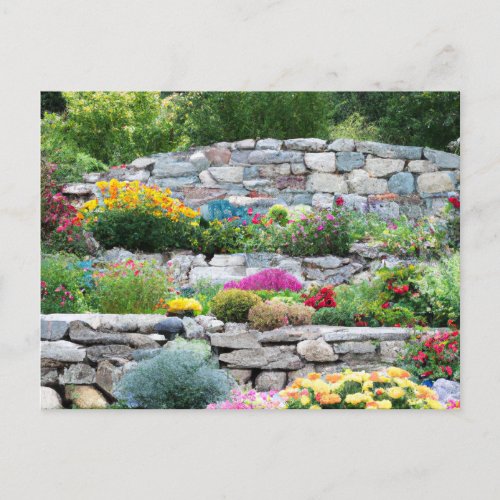 Beautiful Flower Garden Stone Wall Address Postcard