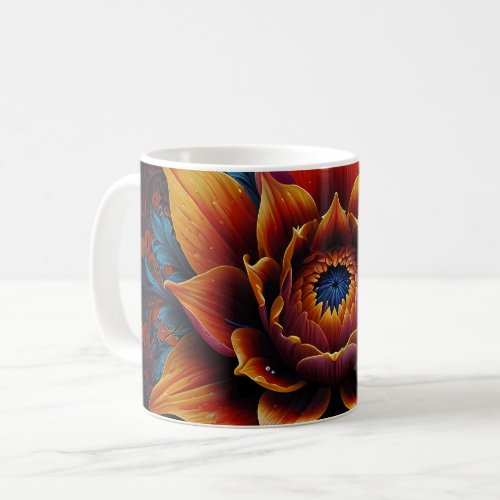 Beautiful flower head with orange and blue petals coffee mug