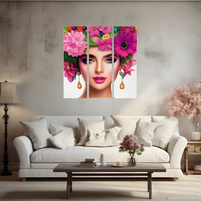 Beautiful Flower Lady Canvas Triptych (Beautiful Flower Lady Canvas Triptych)