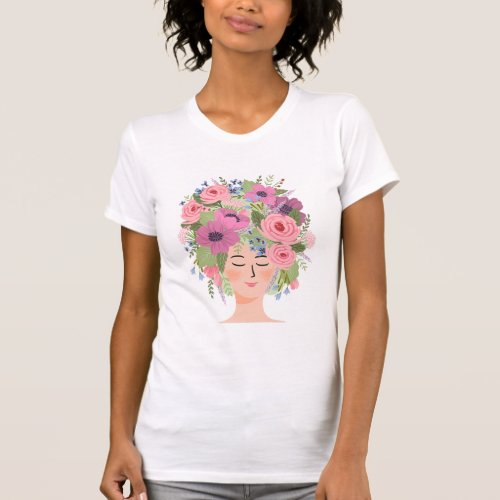 BEAUTIFUL FLOWER LADY GIRLS HAIR T_Shirt