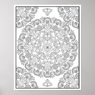 Beautiful Flower Mandala Design For Coloring Poster
