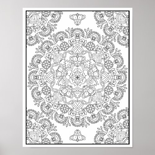 Beautiful Flower Mandala Design For Coloring Poster