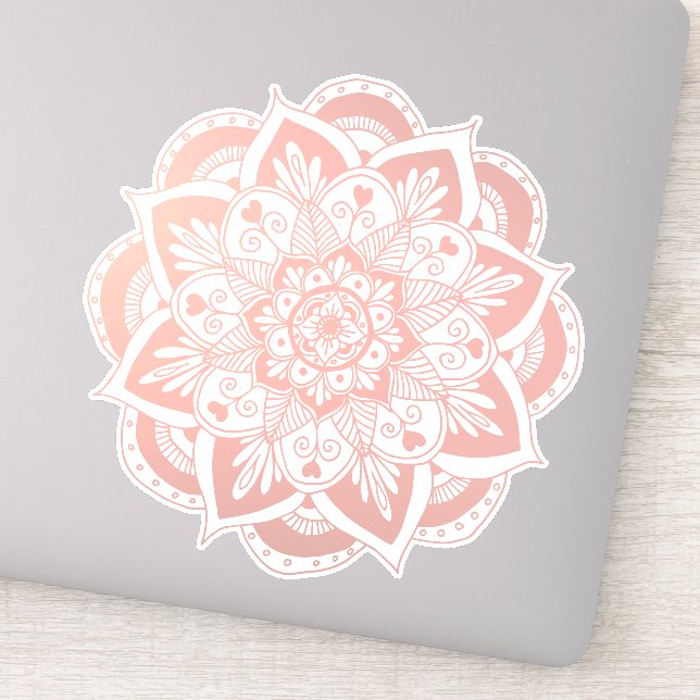 Beautiful Flower Mandala on Rose Gold Sticker (Detail)
