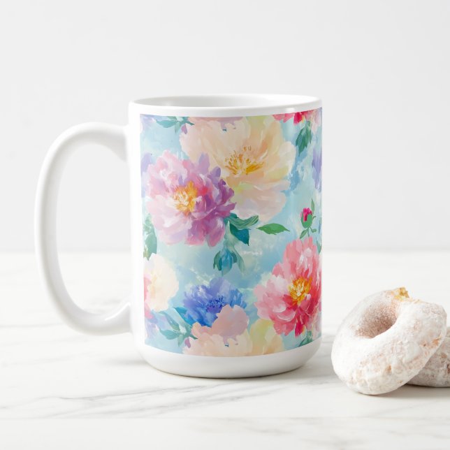 Beautiful Flower Pattern Coffee Mug (With Donut)