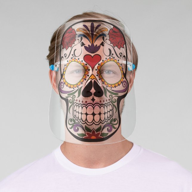 Beautiful Flower Sugar Skull Smile Mask In Red (Insitu)