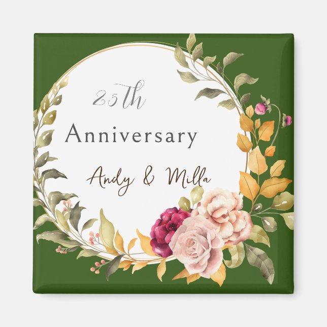 Beautiful Flower Wreath Green Wedding Anniversary  Magnet (Front)