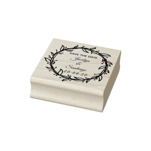 Beautiful flower wreath Save The Date Rubber Stamp (Stamp)