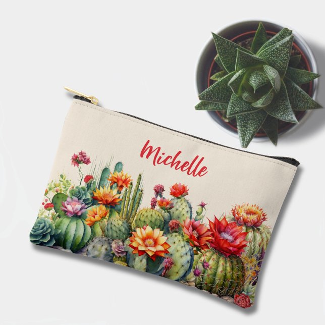 Beautiful Flowering Cacti With Name Small Accessory Pouch (Creator Uploaded)
