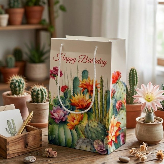 Beautiful Flowering Cacti With Text Small Gift Bag (Creator Uploaded)