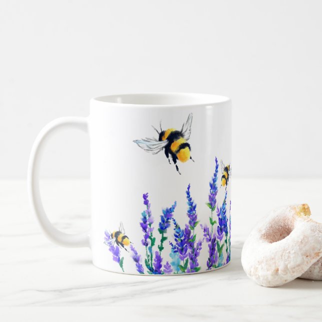 Beautiful Flowers and Bees Coffee Mug (With Donut)