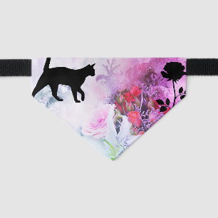 Beautiful Flowers and Black Cats Pet Bandana Collar