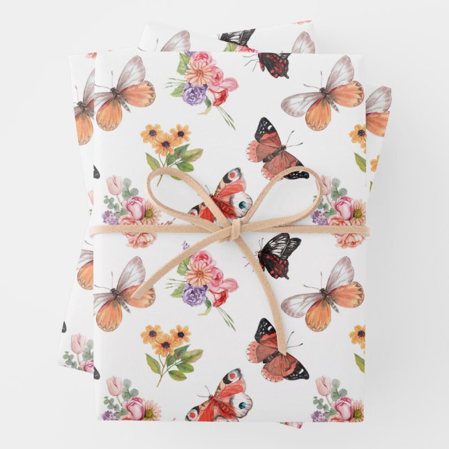 Beautiful Flowers and Butterflies Any Occasion Wrapping Paper Sheets (In situ)