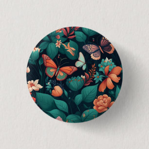 Beautiful flowers and butterflies in the jungle button