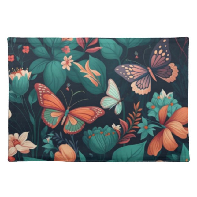 Beautiful flowers and butterflies in the jungle cloth placemat (Front)