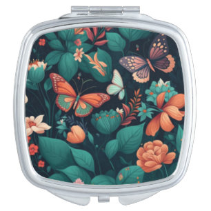 Beautiful flowers and butterflies in the jungle compact mirror