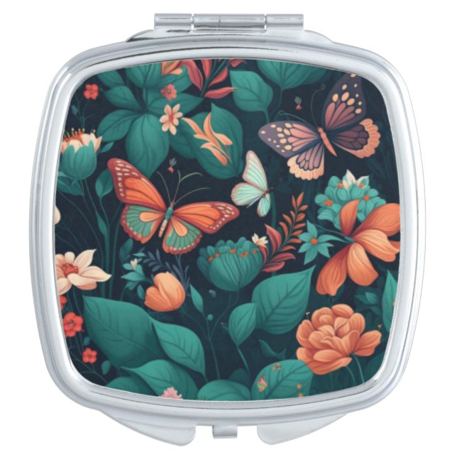 Beautiful flowers and butterflies in the jungle compact mirror (Front)