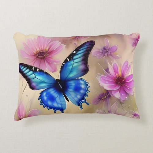 Beautiful Flowers and Butterfly  Accent Pillow
