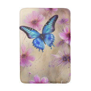 Beautiful Flowers and Butterfly Bath Mat