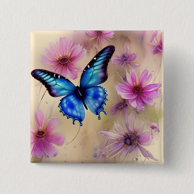 Beautiful Flowers and Butterfly  Button (Front)
