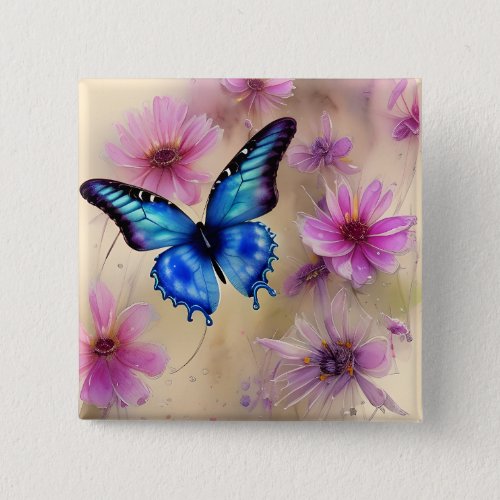 Beautiful Flowers and Butterfly  Button