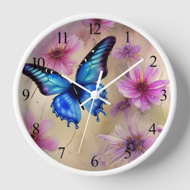 Beautiful Flowers and Butterfly  Clock (Front)