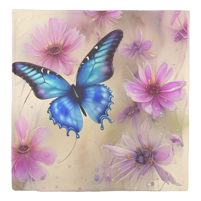Beautiful Flowers and Butterfly Duvet Cover (Front)