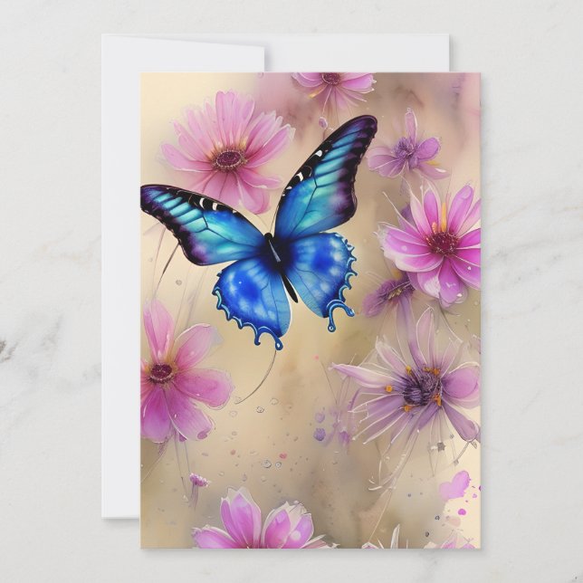 Beautiful Flowers and Butterfly  Holiday Card (Front)
