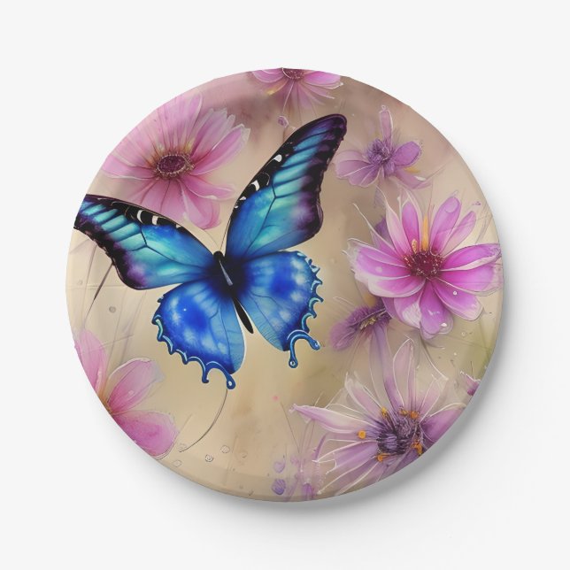 Beautiful Flowers and Butterfly  Paper Plates (Front)