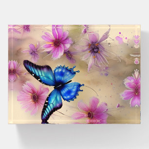 Beautiful Flowers and Butterfly Paperweight
