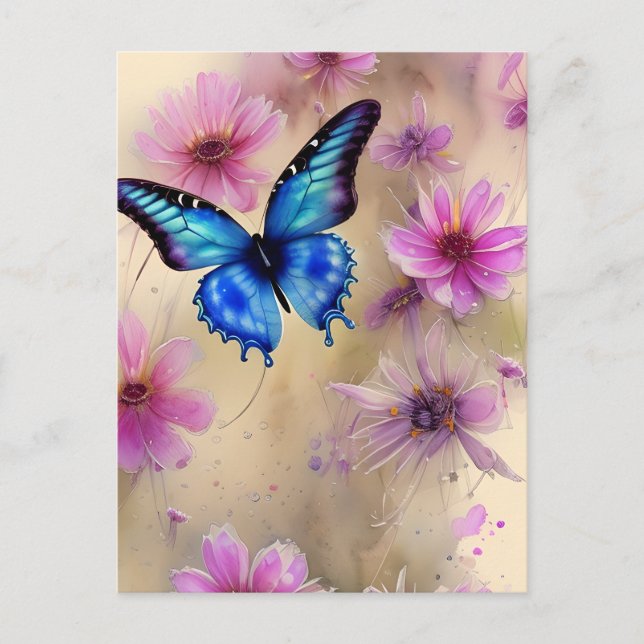 Beautiful Flowers and Butterfly  Postcard (Front)
