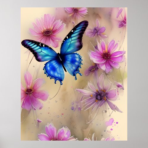 Beautiful Flowers and Butterfly Poster