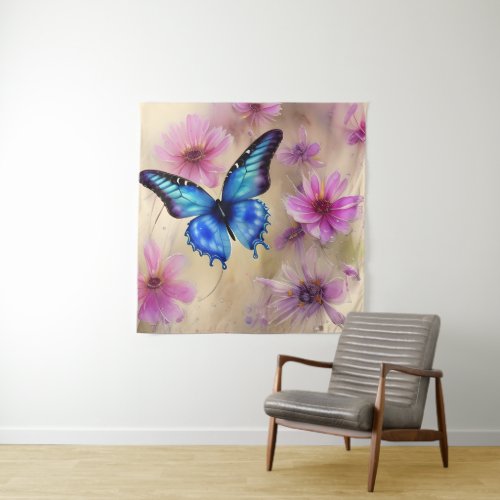 Beautiful Flowers and Butterfly  Tapestry
