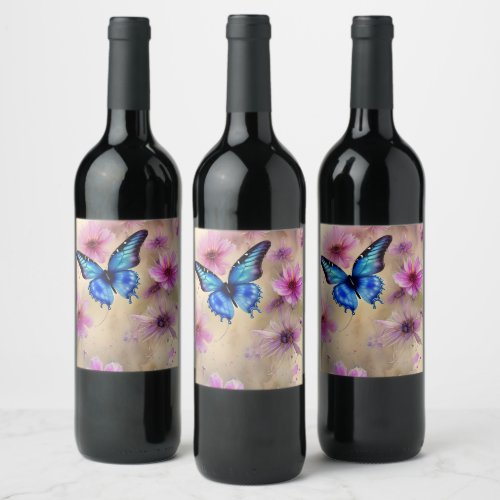 Beautiful Flowers and Butterfly  Wine Label