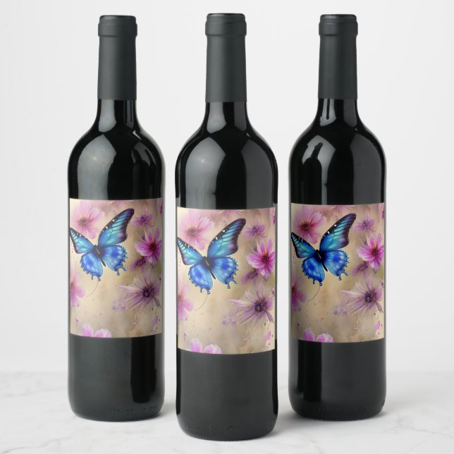 Beautiful Flowers and Butterfly  Wine Label (Bottles)