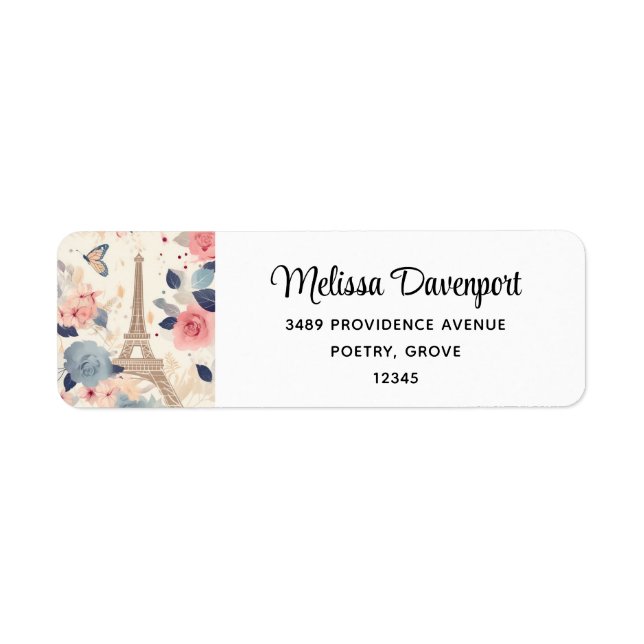 Beautiful Flowers and Eiffel Tower Paris Address Label (Front)