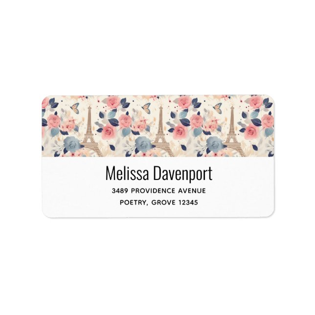 Beautiful Flowers and Eiffel Tower Paris Address Label (Front)