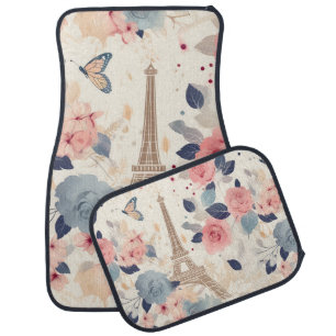 Beautiful Flowers and Eiffel Tower Paris Car Floor Mat