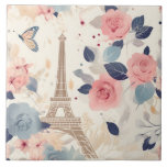 Beautiful Flowers and Eiffel Tower Paris Ceramic Tile<br><div class="desc">Designed with a lovely French themed pattern. Pretty flowers and an Eiffel tower and butterflies. Colors include pink,  blue,  peach and cream.</div>