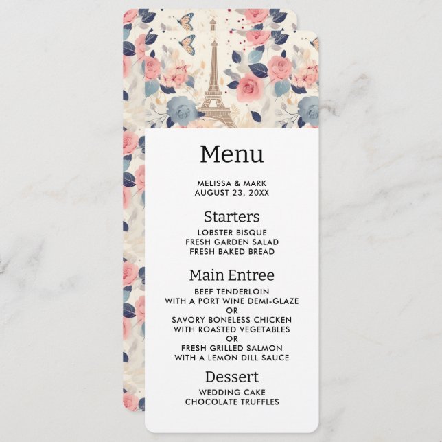 Beautiful Flowers and Eiffel Tower Paris Invitation (Front/Back)