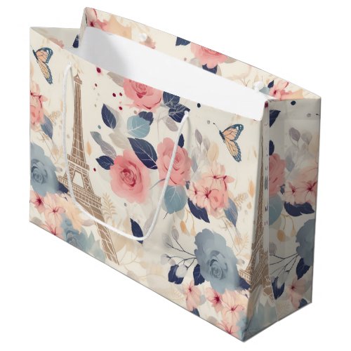 Beautiful Flowers and Eiffel Tower Paris Large Gift Bag