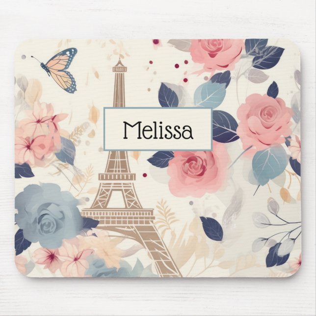 Beautiful Flowers and Eiffel Tower Paris Mouse Pad (Front)